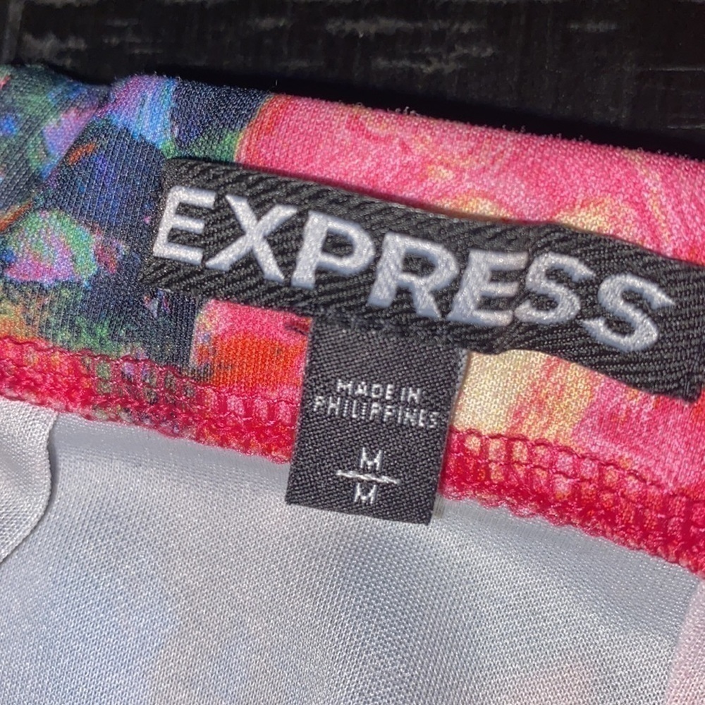 Express Floral Pleated Watercolor Colorful Rainbow Mini Back Zip Skirt - Picture 8 of 9